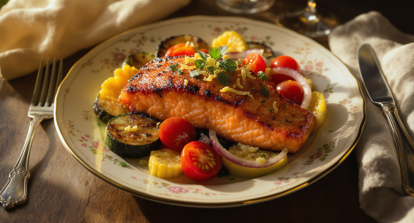 Cedar Plank Salmon with Pacific Northwest Summer Vegetables
