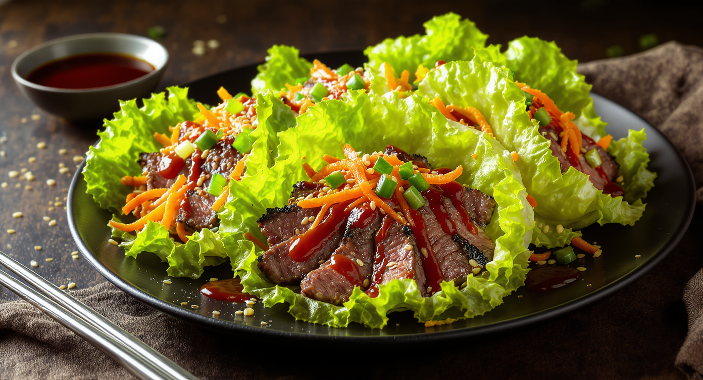 Korean-Style Grilled Steak Lettuce Wraps with Spicy Gochujang Sauce