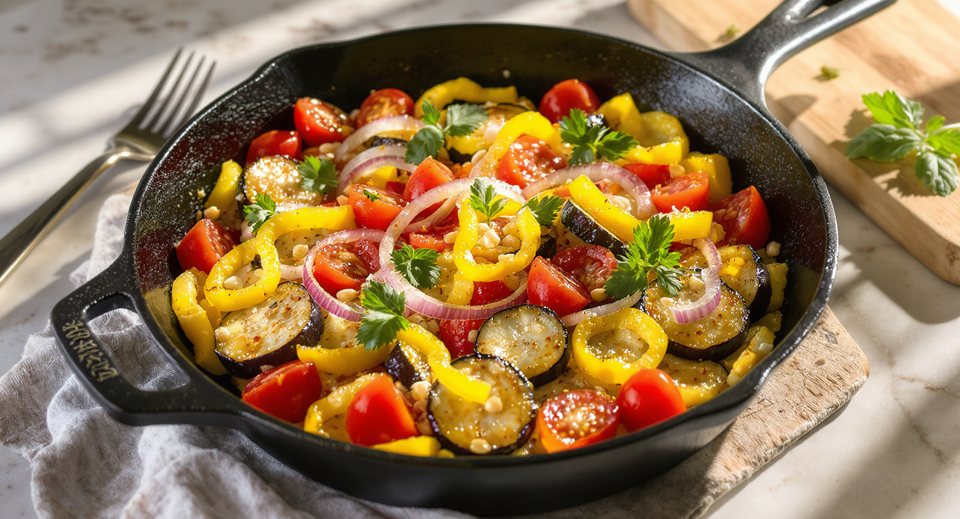 Mediterranean Summer Veggie Skillet with Lemon-Herb Vinaigrette