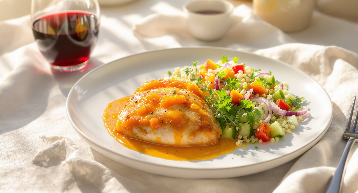 Apricot Jam-Glazed Chicken with Herbed Quinoa Salad