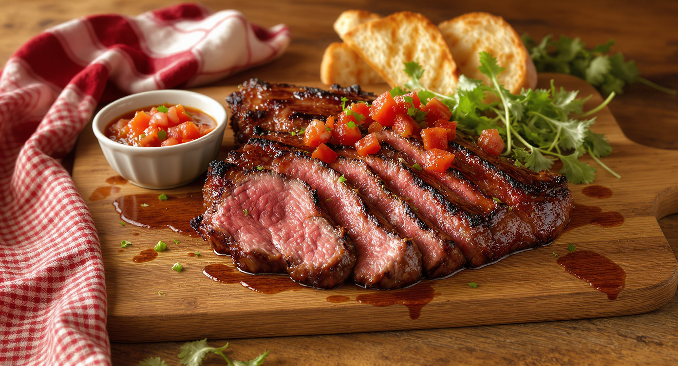 Santa Maria Tri-Tip Steak with Salsa Fresca & Grilled Garlic Bread
