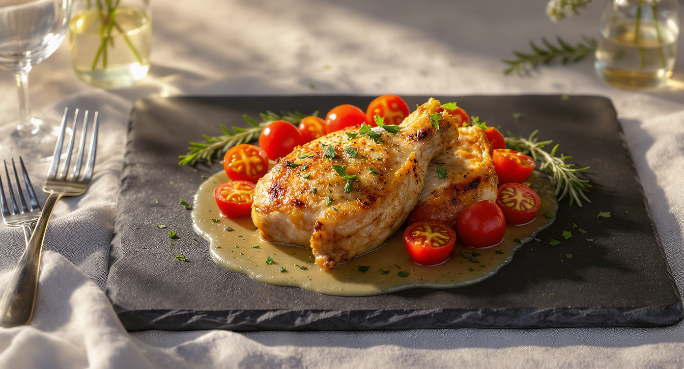 Tuscan Herb-Roasted Chicken with White Wine Pan Sauce