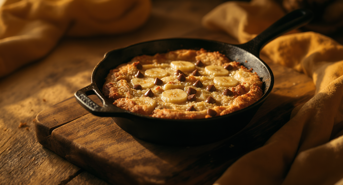 Warm Banana Chocolate Chip Skillet Cookie for One