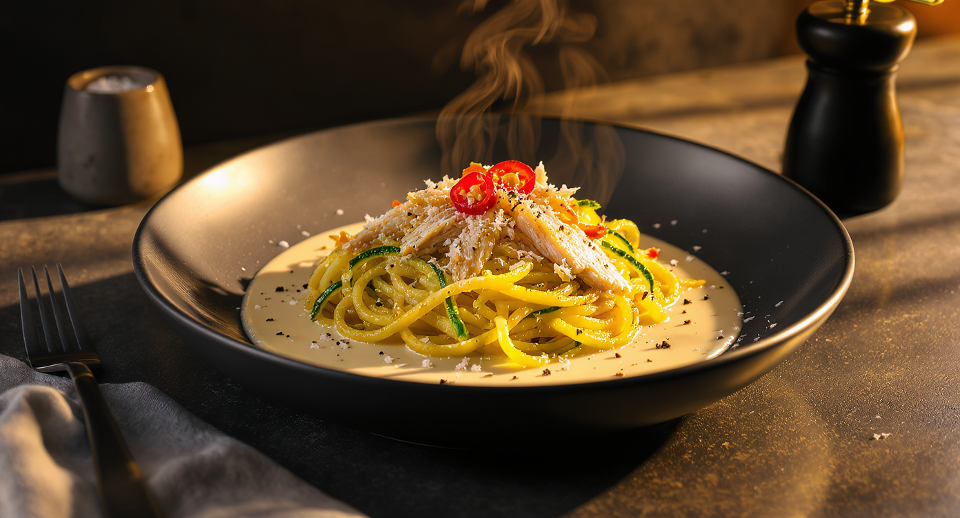 Laksa Carbonara with Zucchini Noodles and Coconut-Peppercorn Cream