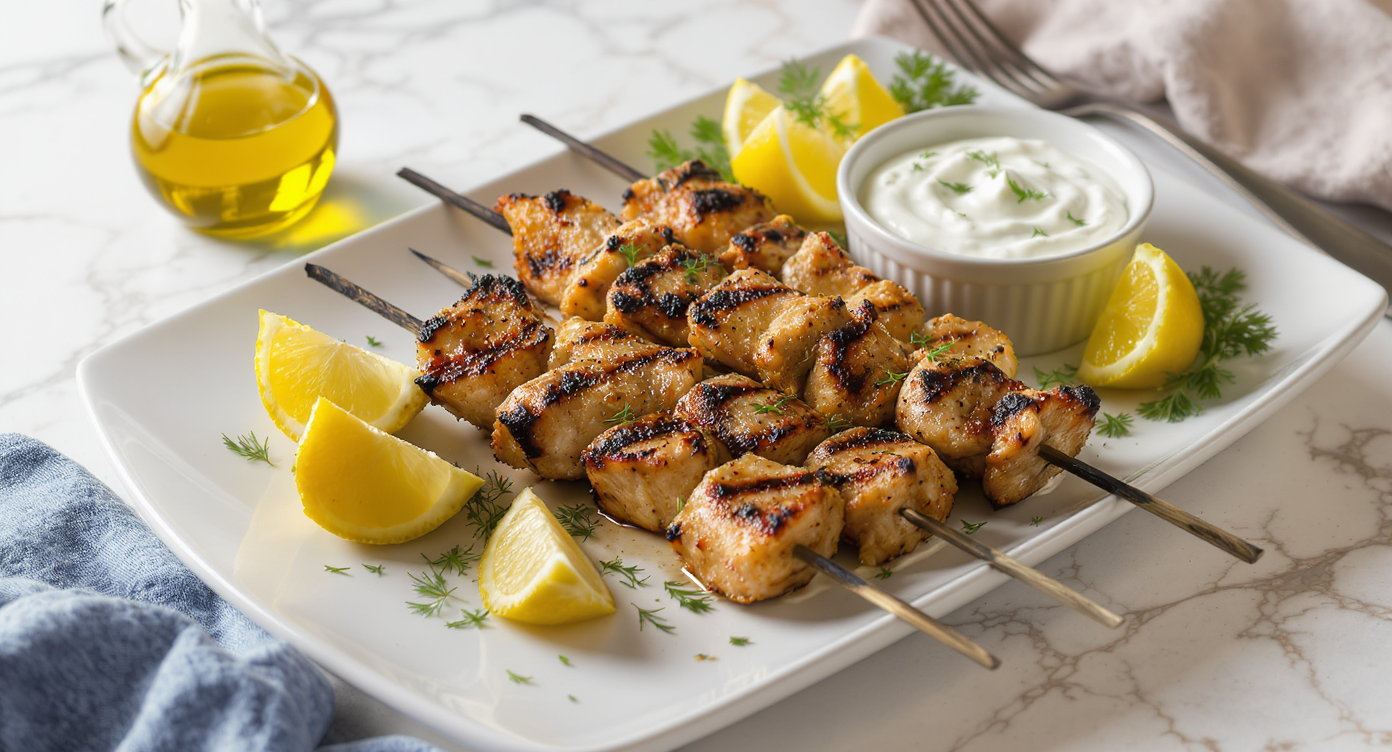 Grilled Chicken Souvlaki Skewers with Tzatziki