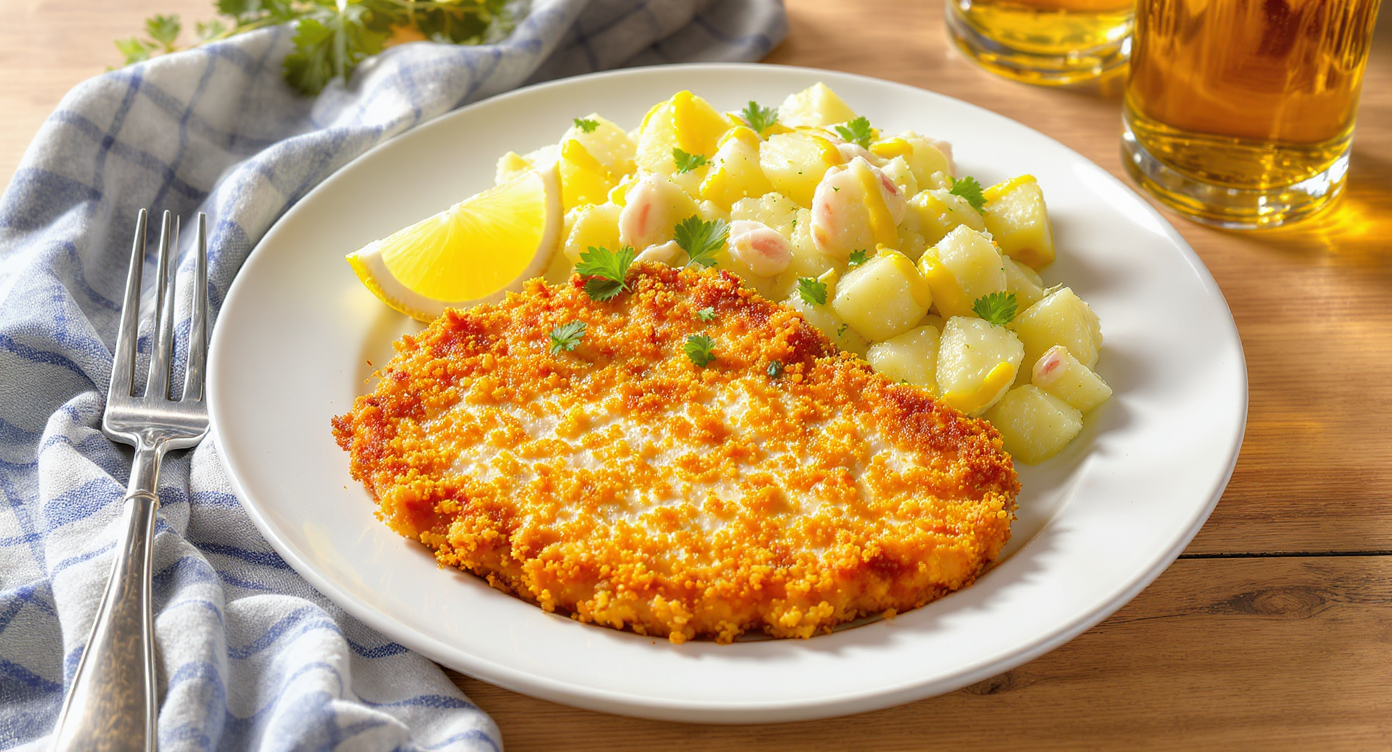 German Pork Schnitzel with Warm Potato Salad