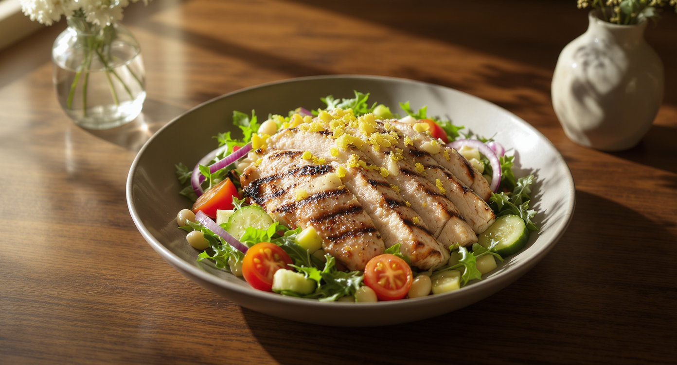 Lemon-Garlic Grilled Chicken & White Bean Salad Bowl