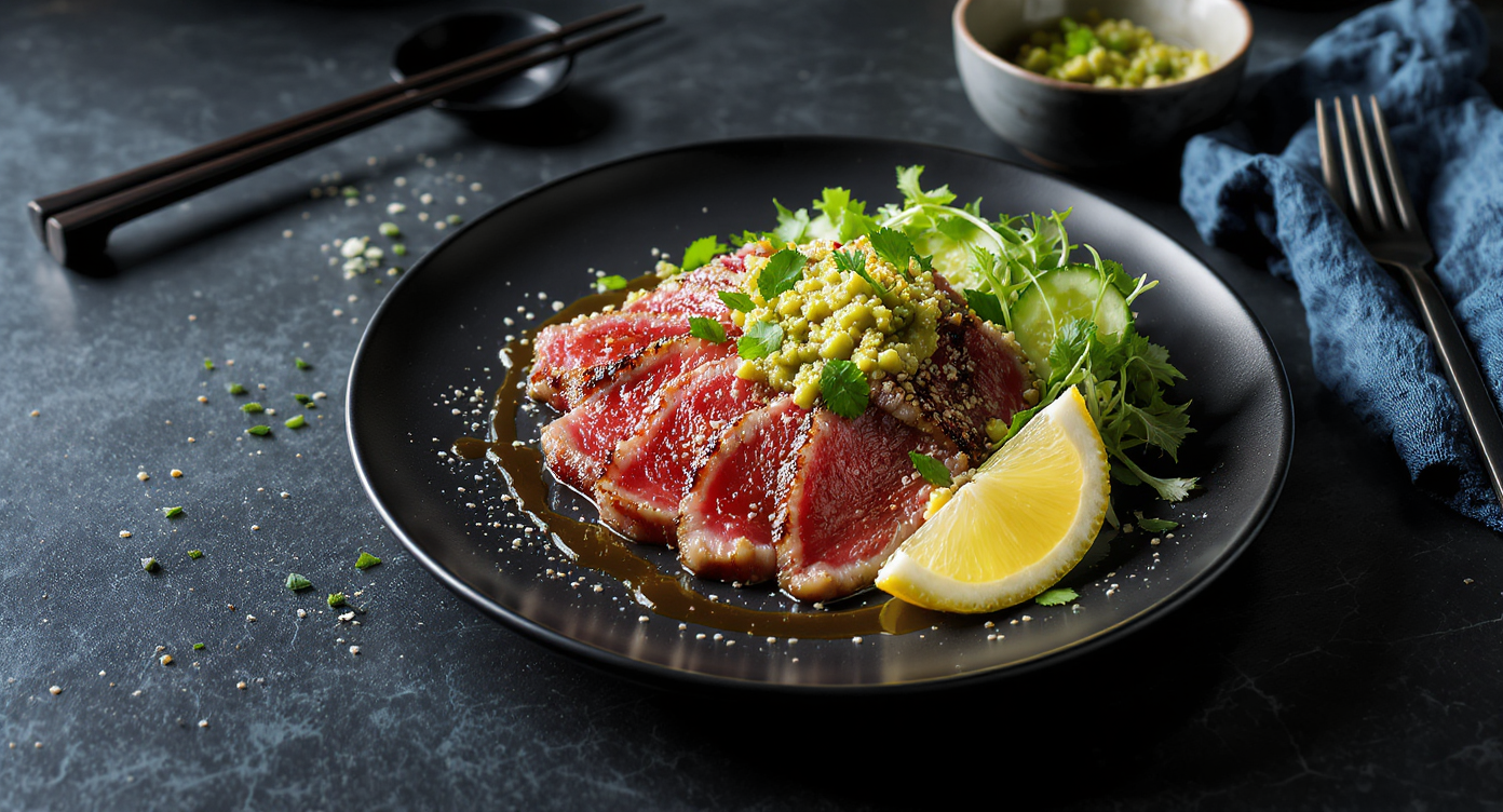 Okinawan Seared Tuna Tataki with Avocado Sesame Relish