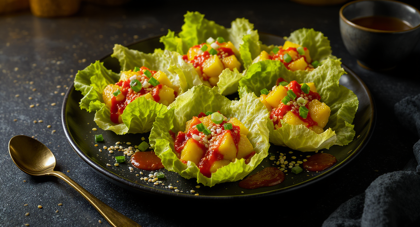 Korean Spicy Gochujang Pineapple Lettuce Cups