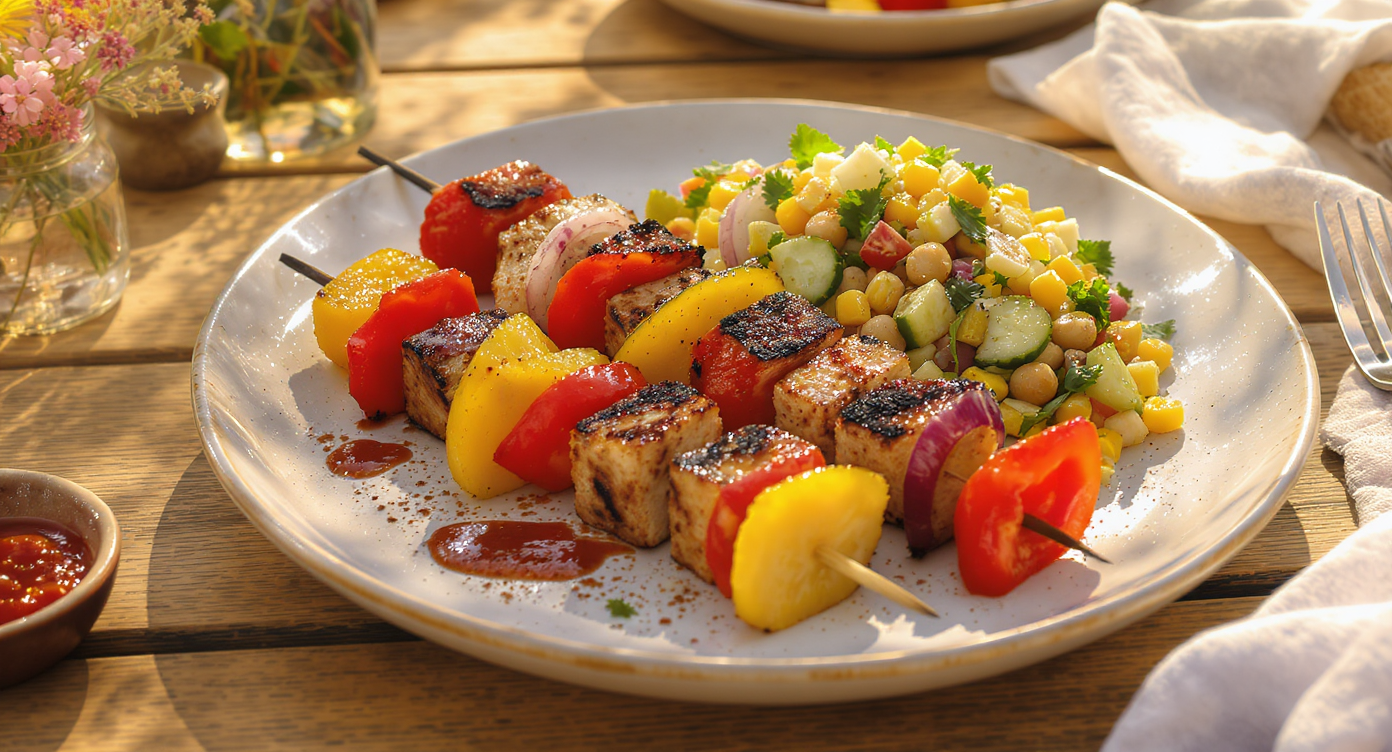 California BBQ Veggie Skewers with Smoky Chickpea Salad