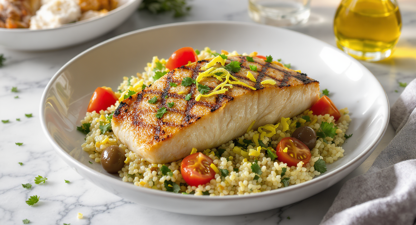 Mediterranean Grilled Swordfish with Herbed Couscous