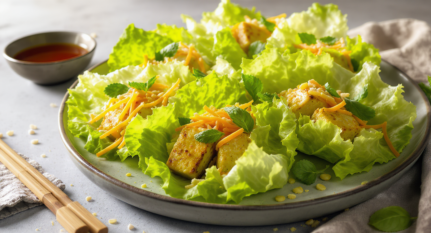Thai Lemongrass Tofu Lettuce Wraps with Chili-Lime Dipping Sauce