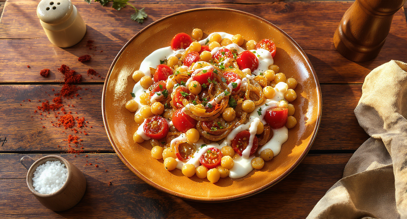 Chickpea & Tomato Skillet with Herby Yogurt Drizzle