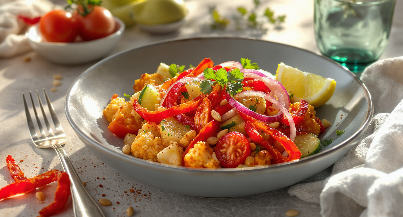 Mediterranean Roasted Red Pepper Cauliflower Bowl