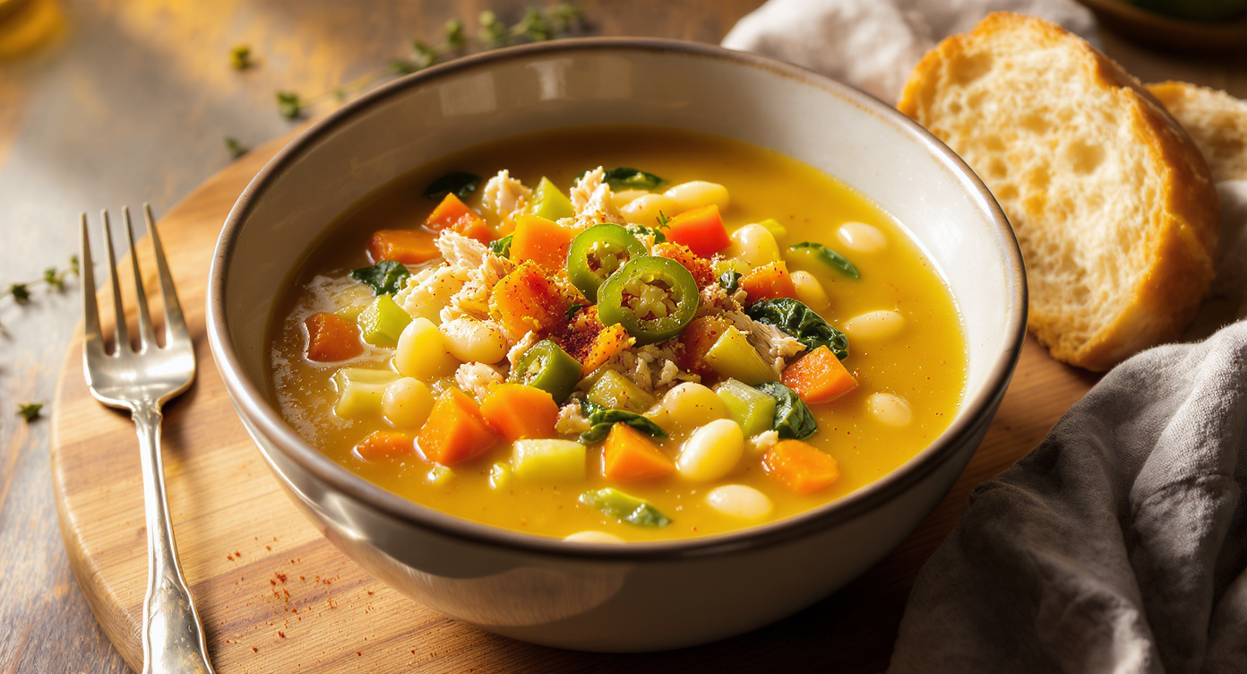 Quick Cozy Chicken & White Bean Soup with Spicy Kick
