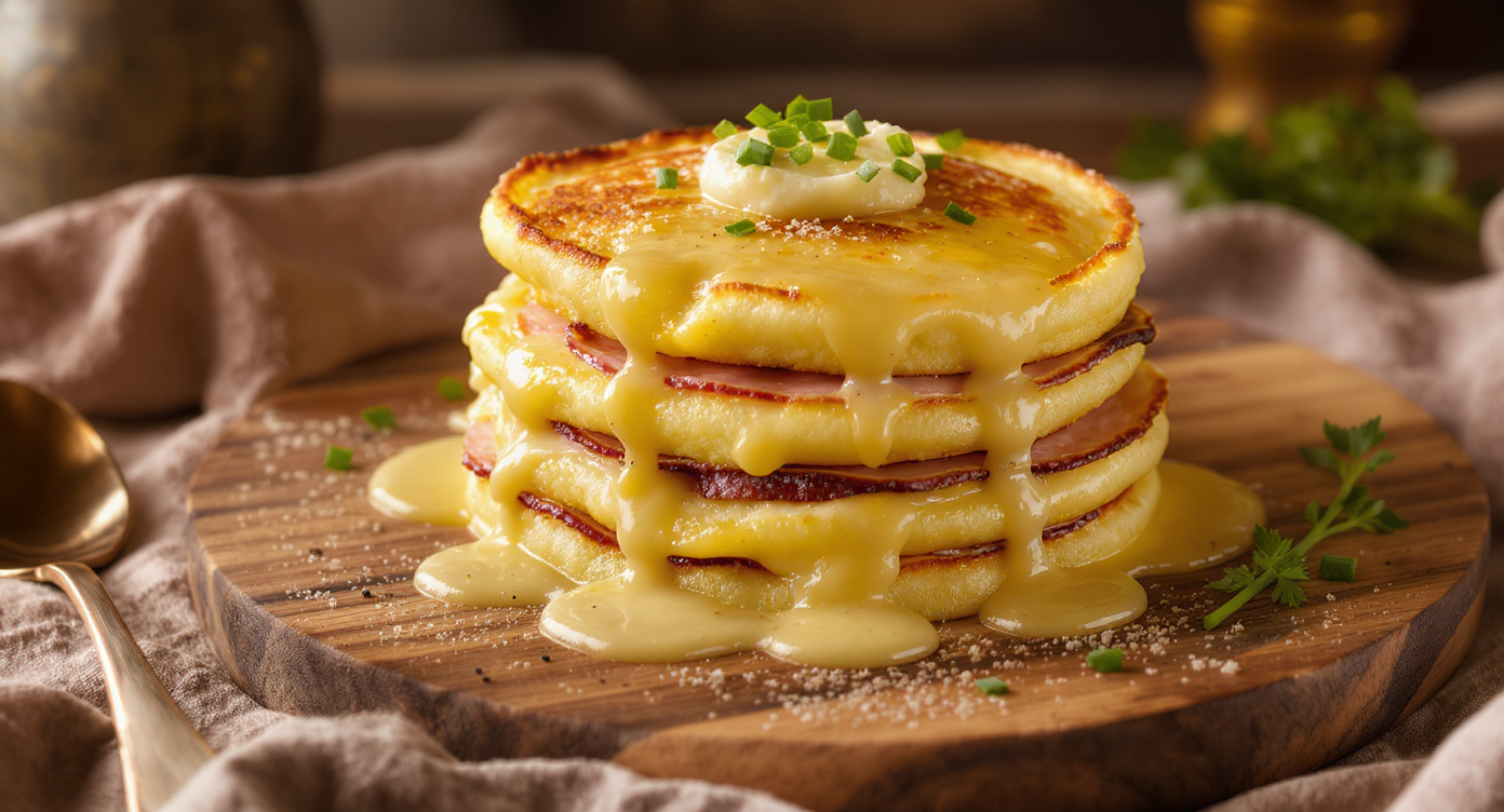 Croque Monsieur Pancakes with Béchamel Broil