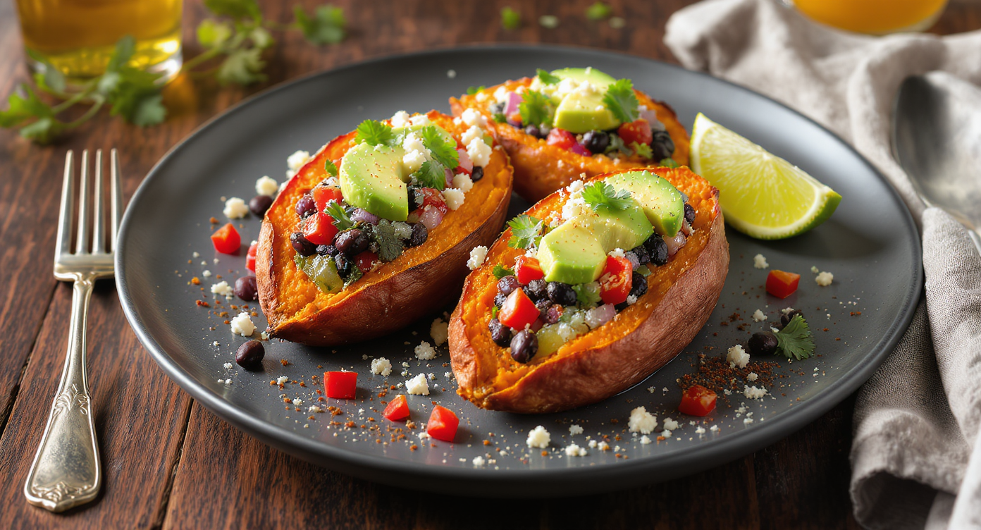 Roasted Sweet Potatoes Stuffed with Black Bean Salsa