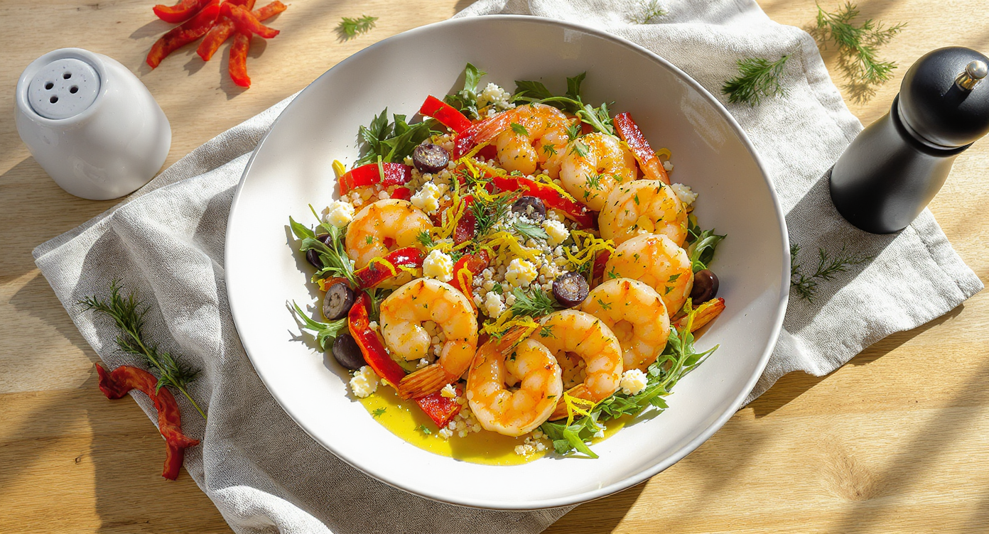 Mediterranean Shrimp & Farro Salad with Feta
