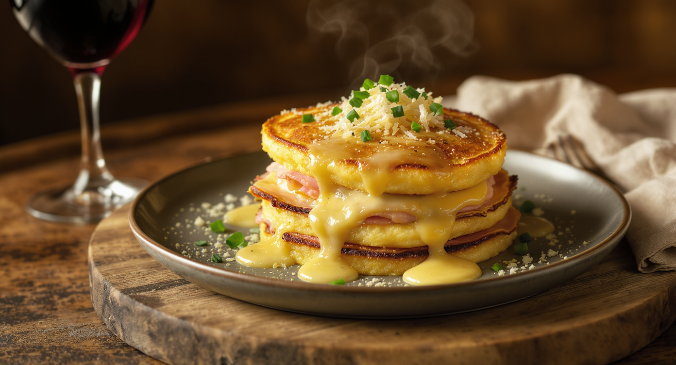 Croque Monsieur Pancakes with Béchamel Broil