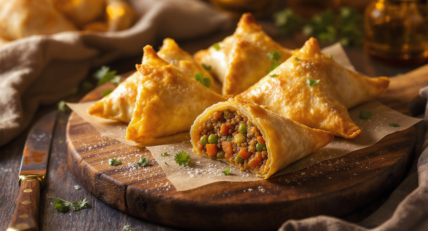 East African Phyllo Pastry Samosas with Ground Beef Filling