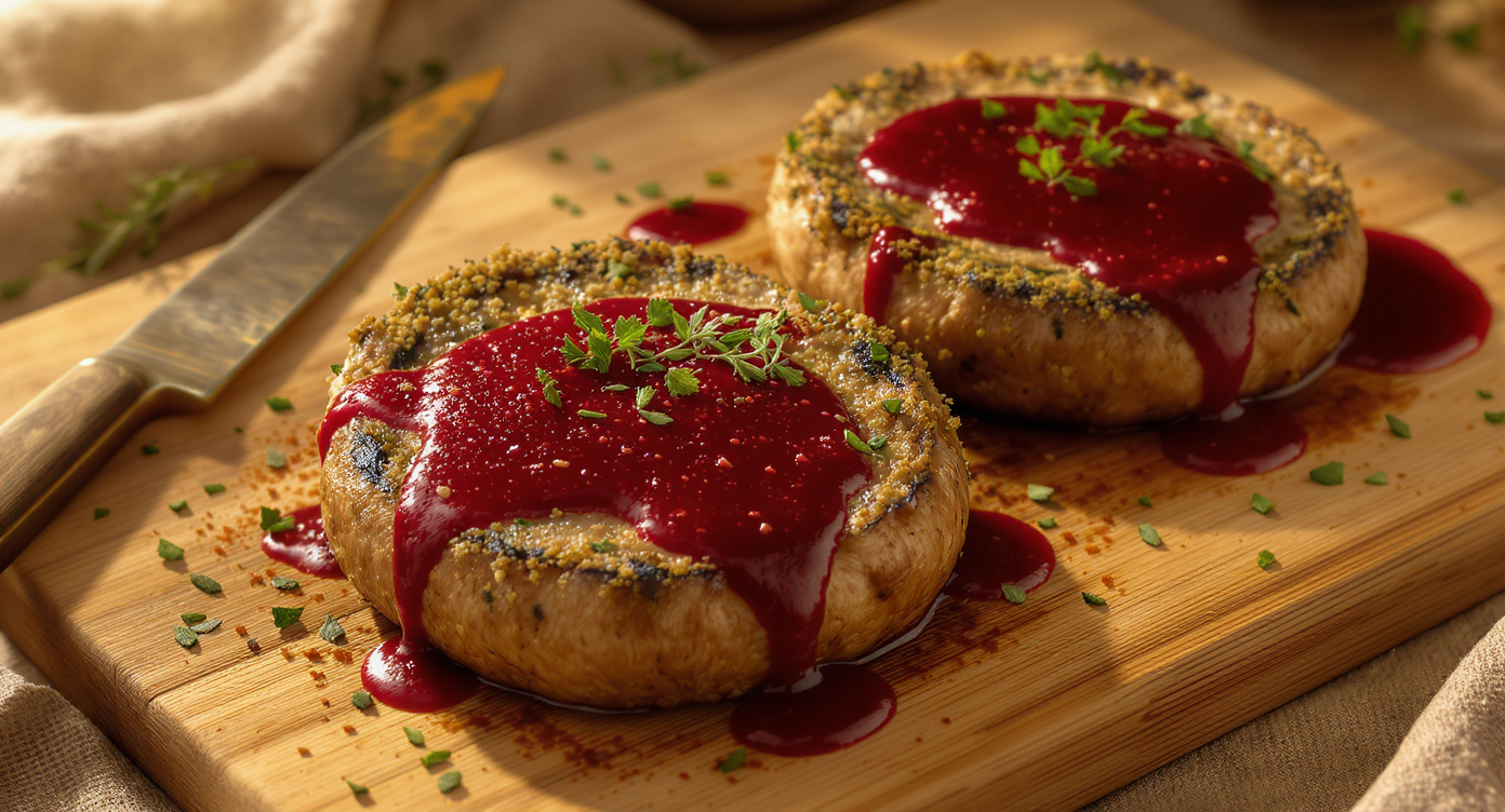 Herb-Crusted Mushroom Steaks with Shallot Red Wine Sauce