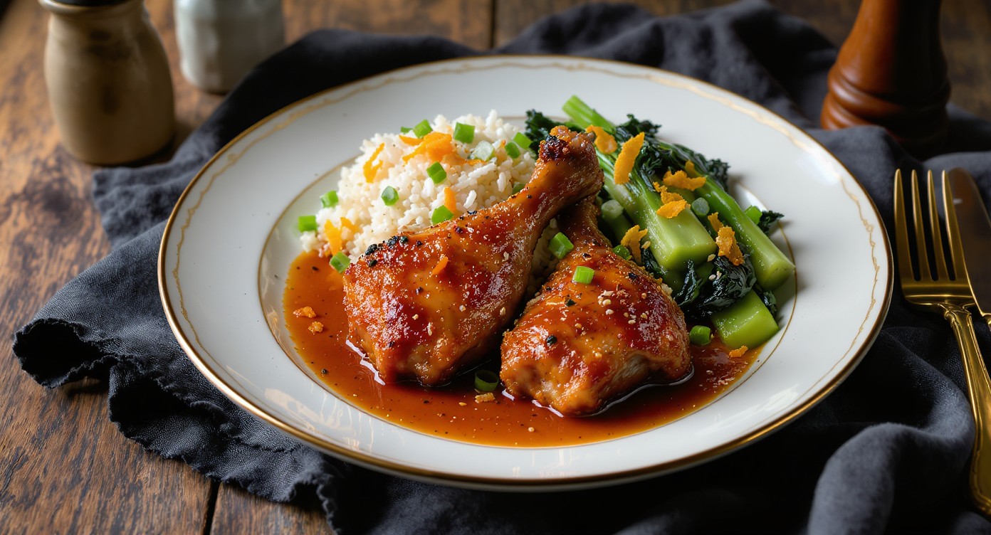 Crispy Orange-Glazed Duck Legs with Wild Rice & Bok Choy