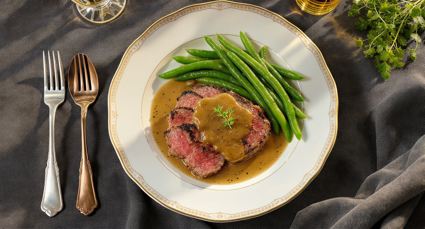 Filet Mignon with White Wine Pan Sauce and Green Beans
