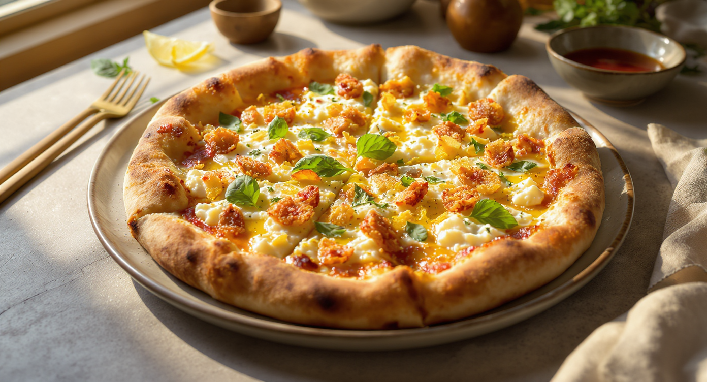 Golden Garlic Pizza with Crispy Garlic Chips and Herbed Ricotta