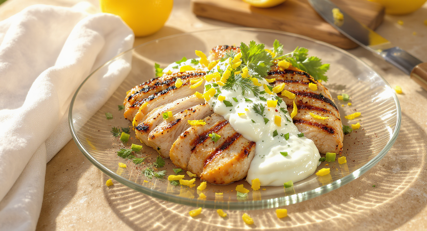 Mediterranean Grilled Chicken Breast with Herbed Yogurt Sauce