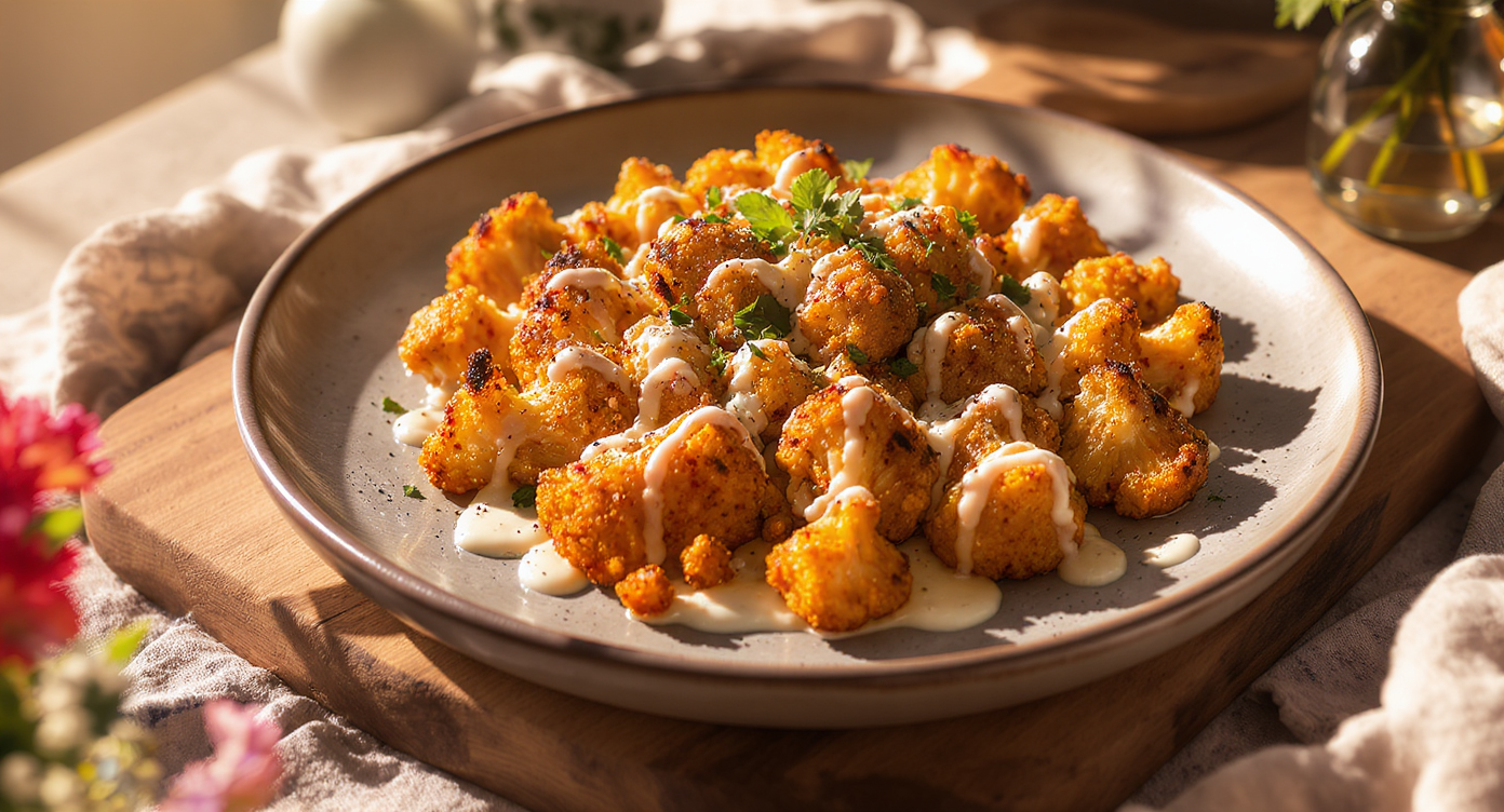 Roasted Curried Cauliflower with Herbed Yogurt Drizzle