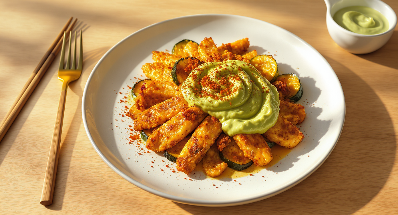 Curried Chicken & Zucchini with Avocado Yogurt Sauce