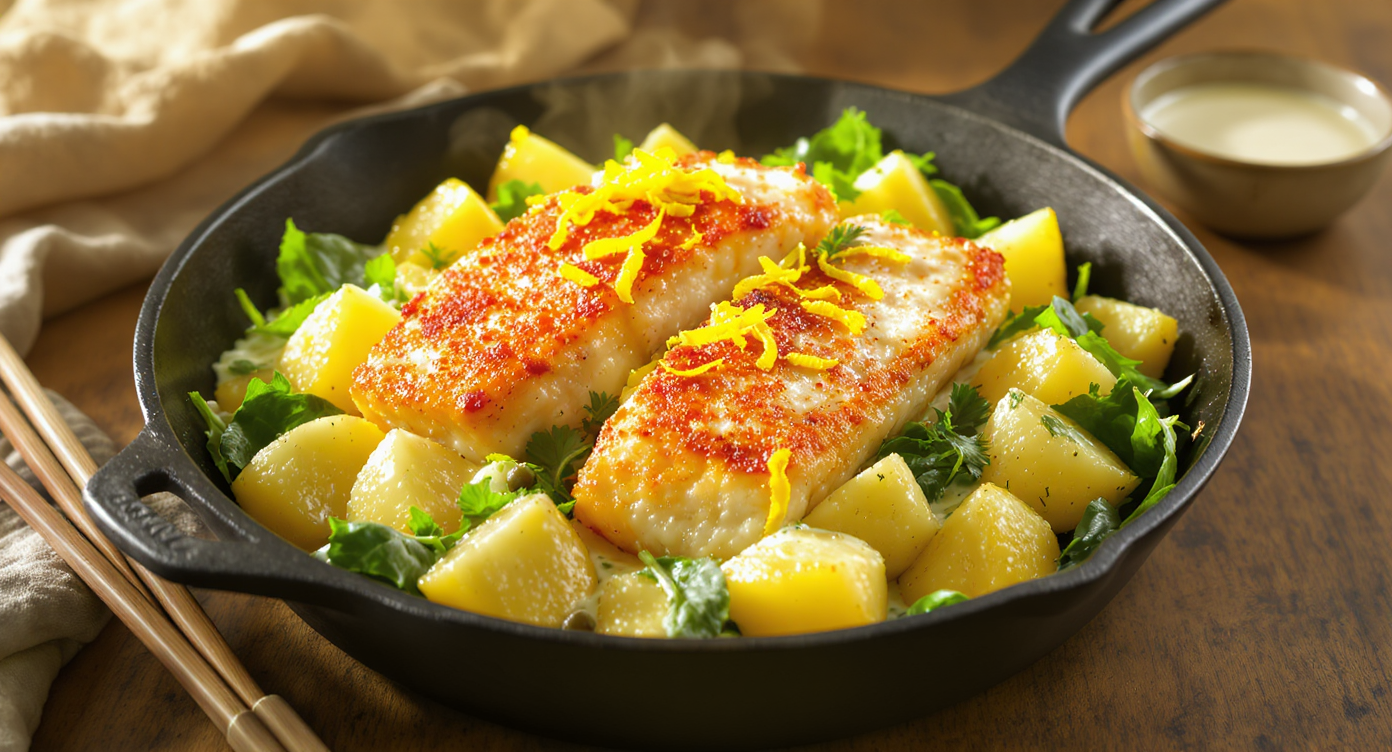 Crispy Mediterranean Fish with Herb Potato Salad