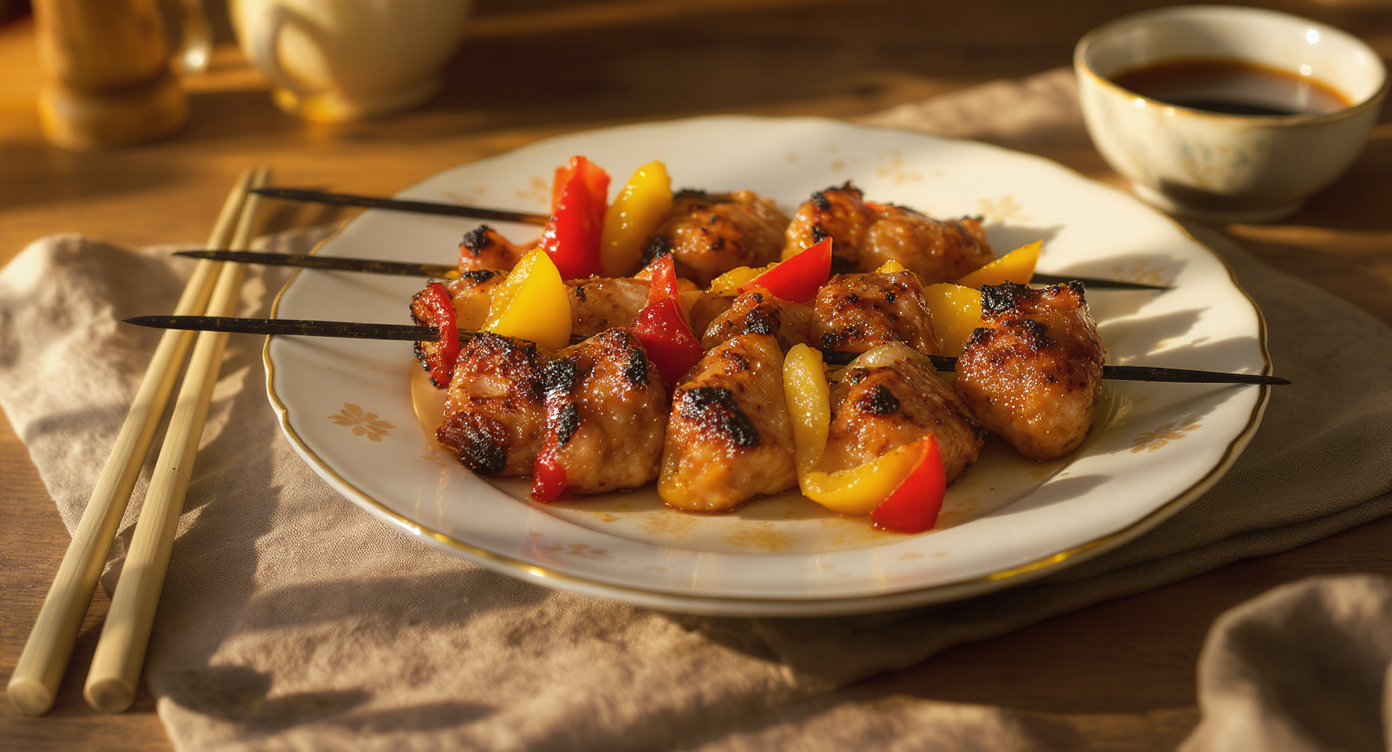 Smoky BBQ Chicken Skewers with Charred Peppers