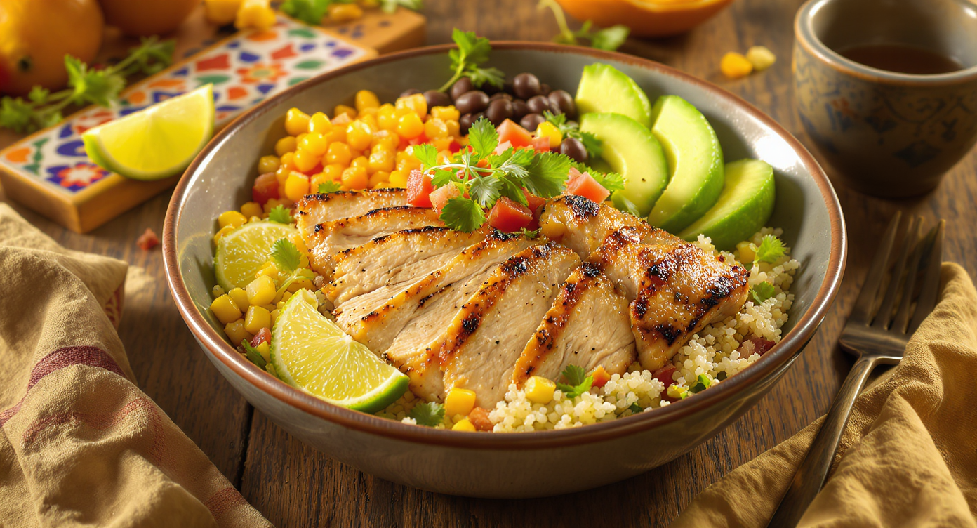 Grilled Citrus Chicken Burrito Bowl with Quinoa
