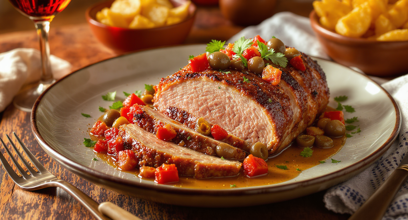 Spanish Paprika-Rubbed Pork Loin with Olive & Roasted Pepper Relish