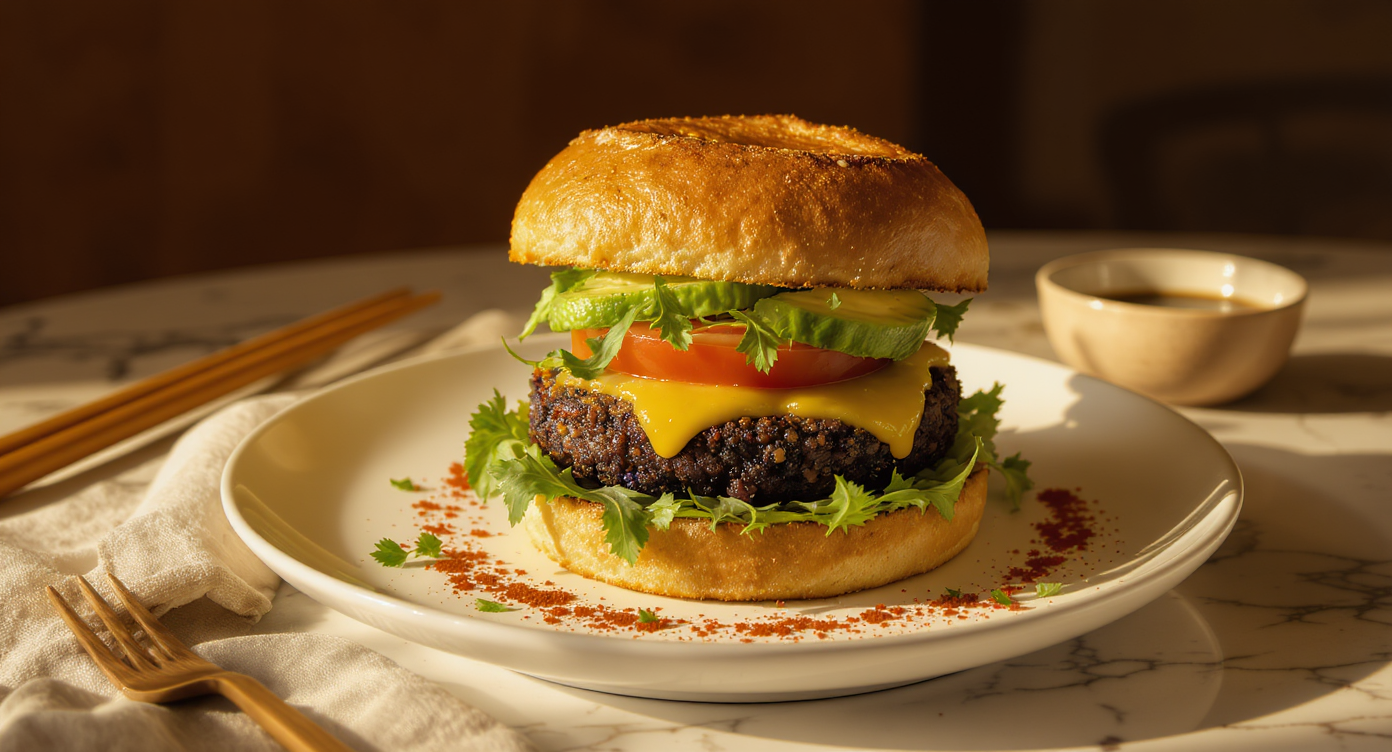 California Summer Vegan Burger with Toasted Sourdough Buns