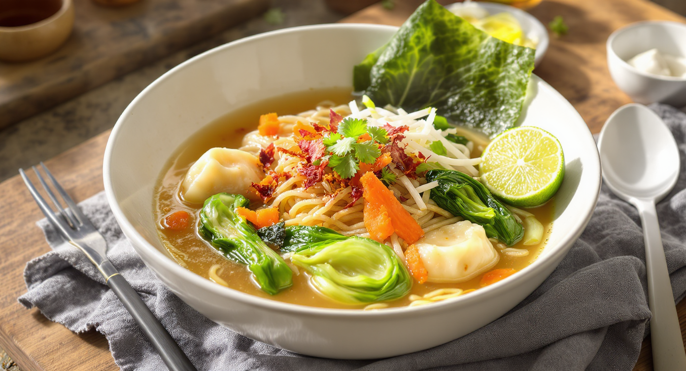 Light Thai-Inspired Ramen with Soup Wontons and Bok Choy