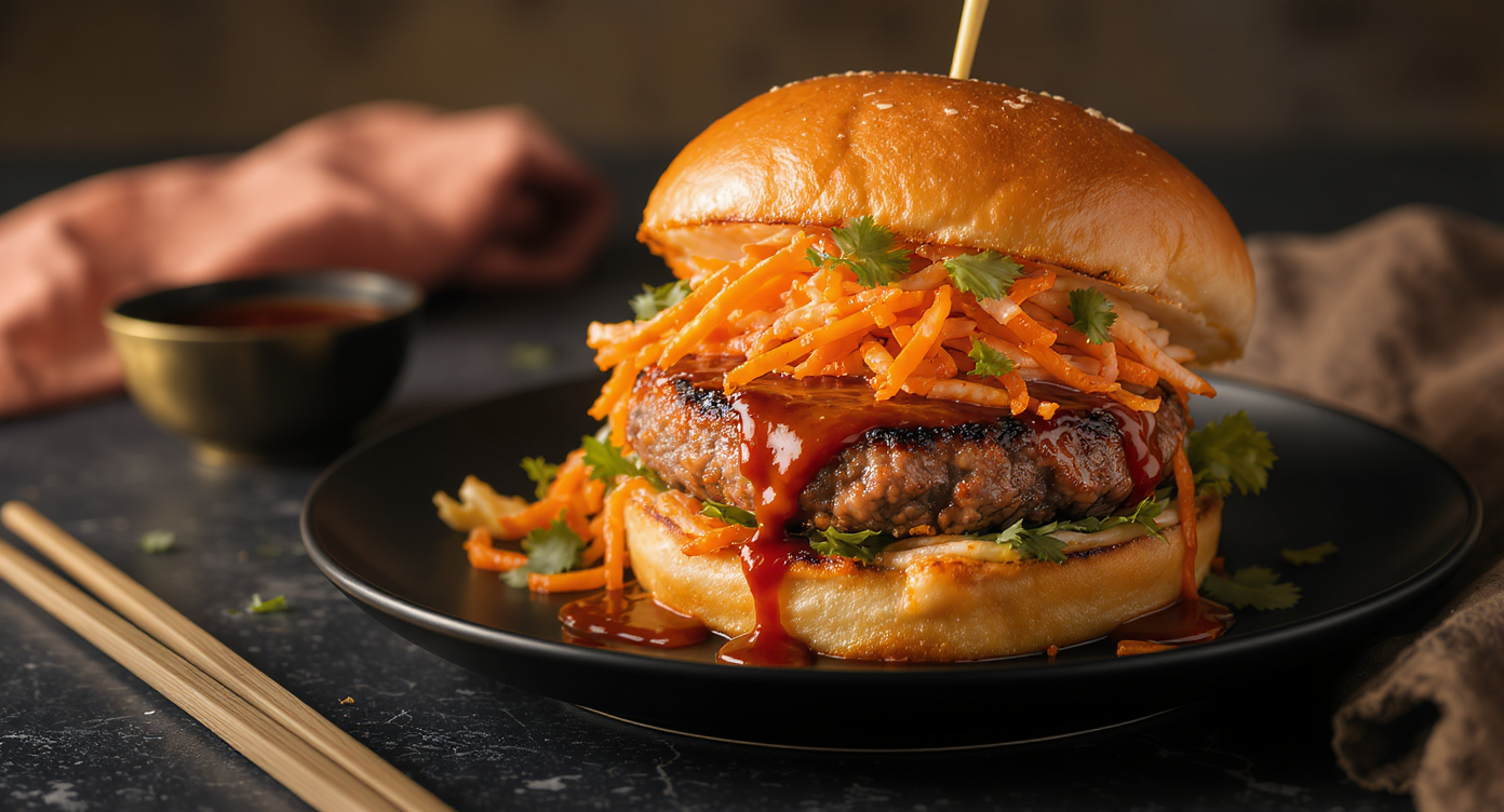 Korean Bulgogi Beef Burger with Kimchi Slaw