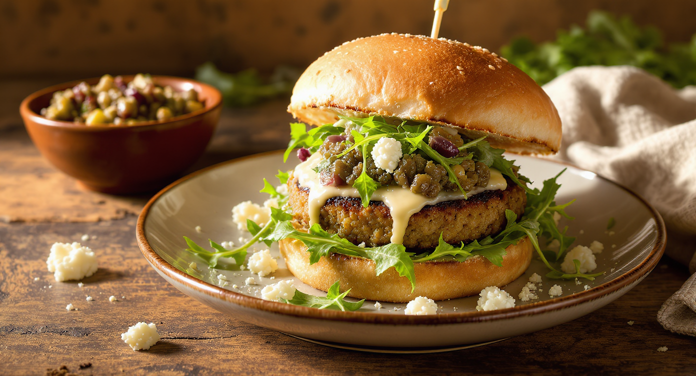 Rustic Mediterranean Chickpea Burger with Feta & Olive Tapenade