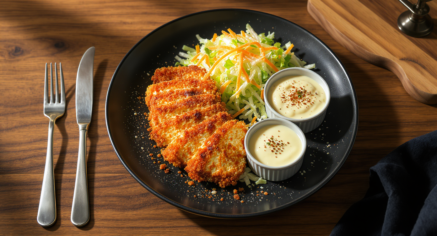 Crispy Tofu Katsu with Cabbage Slaw and Tangy Sauce