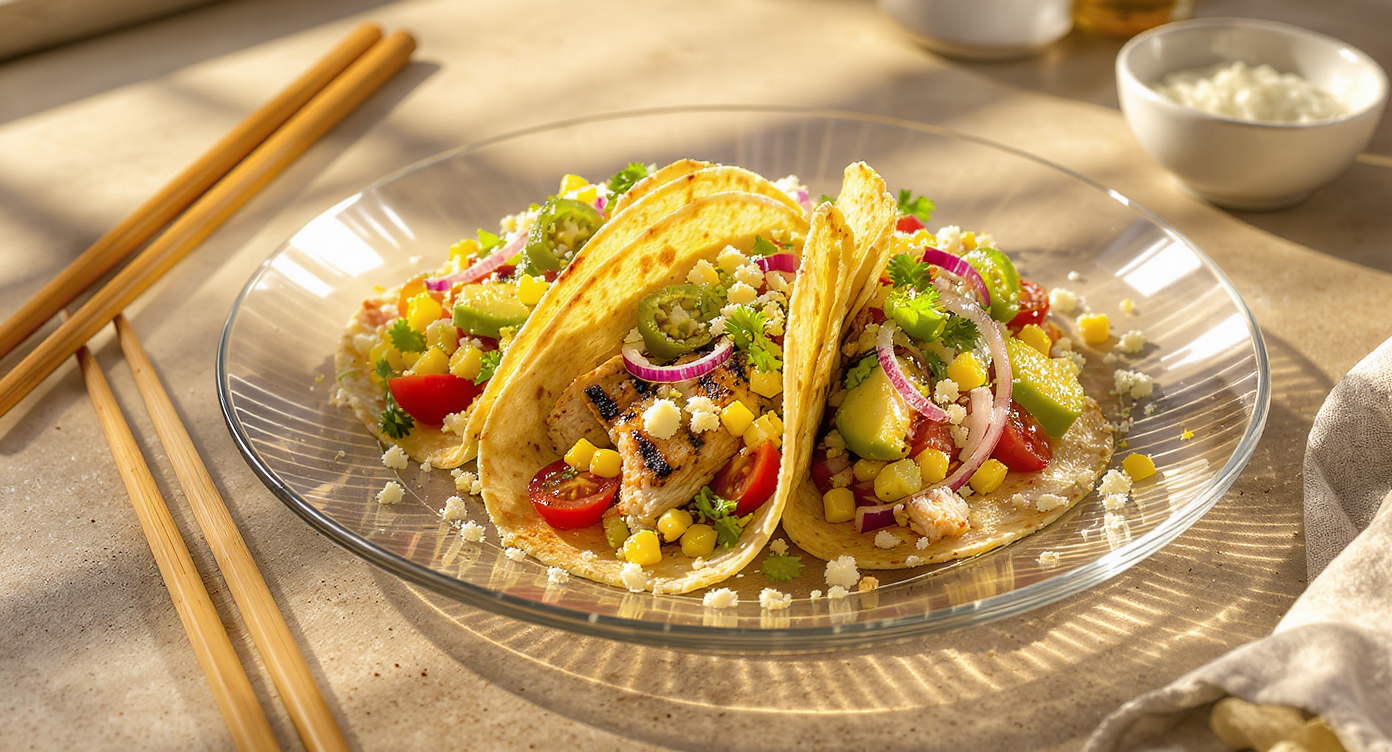 California Grilled Chicken Tacos with Charred Corn Salsa