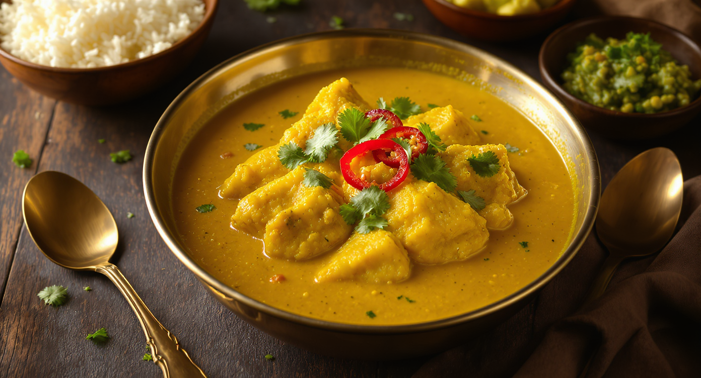 Creamy Indian Coconut Fish Curry with Fresh Herb Chutney