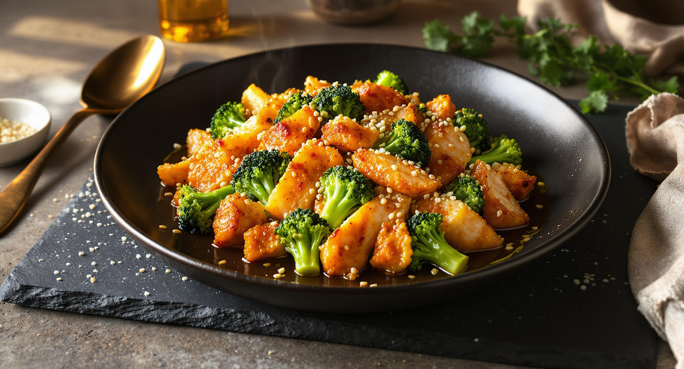 Crispy Chicken & Baby Broccoli Stir-Fry with Garlic Soy Glaze