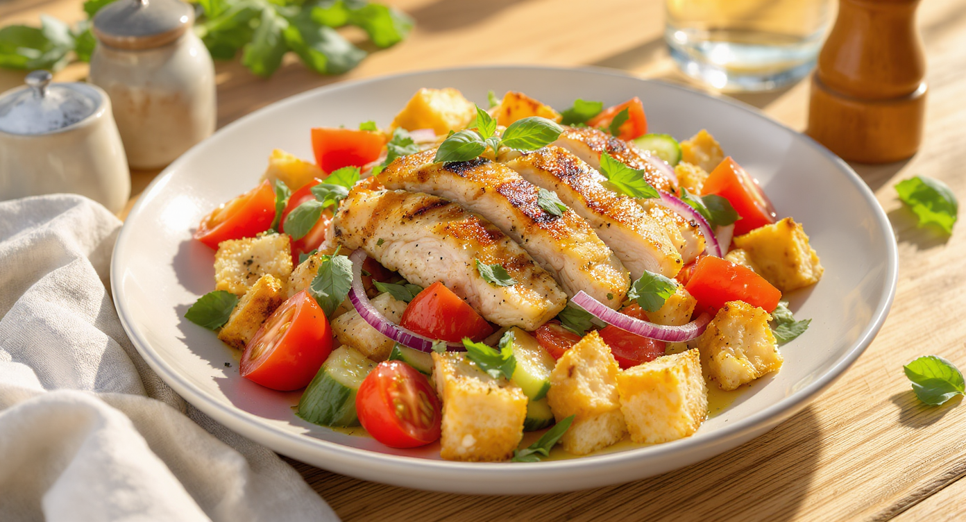 High-Protein Tuscan Panzanella with Herbed Grilled Chicken