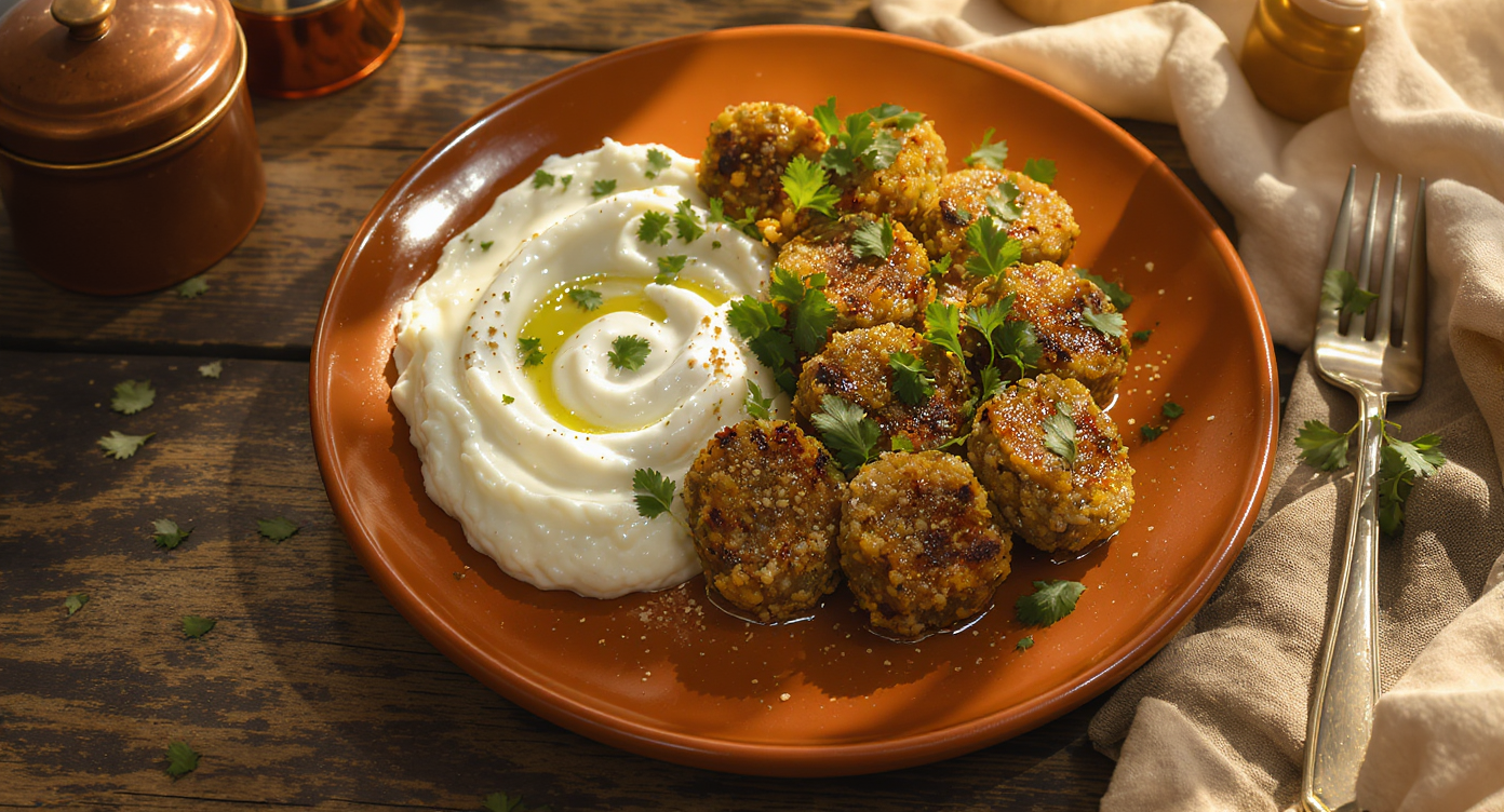 Turkish Lamb Köfte with Smoky Roasted Eggplant-Yogurt Dip