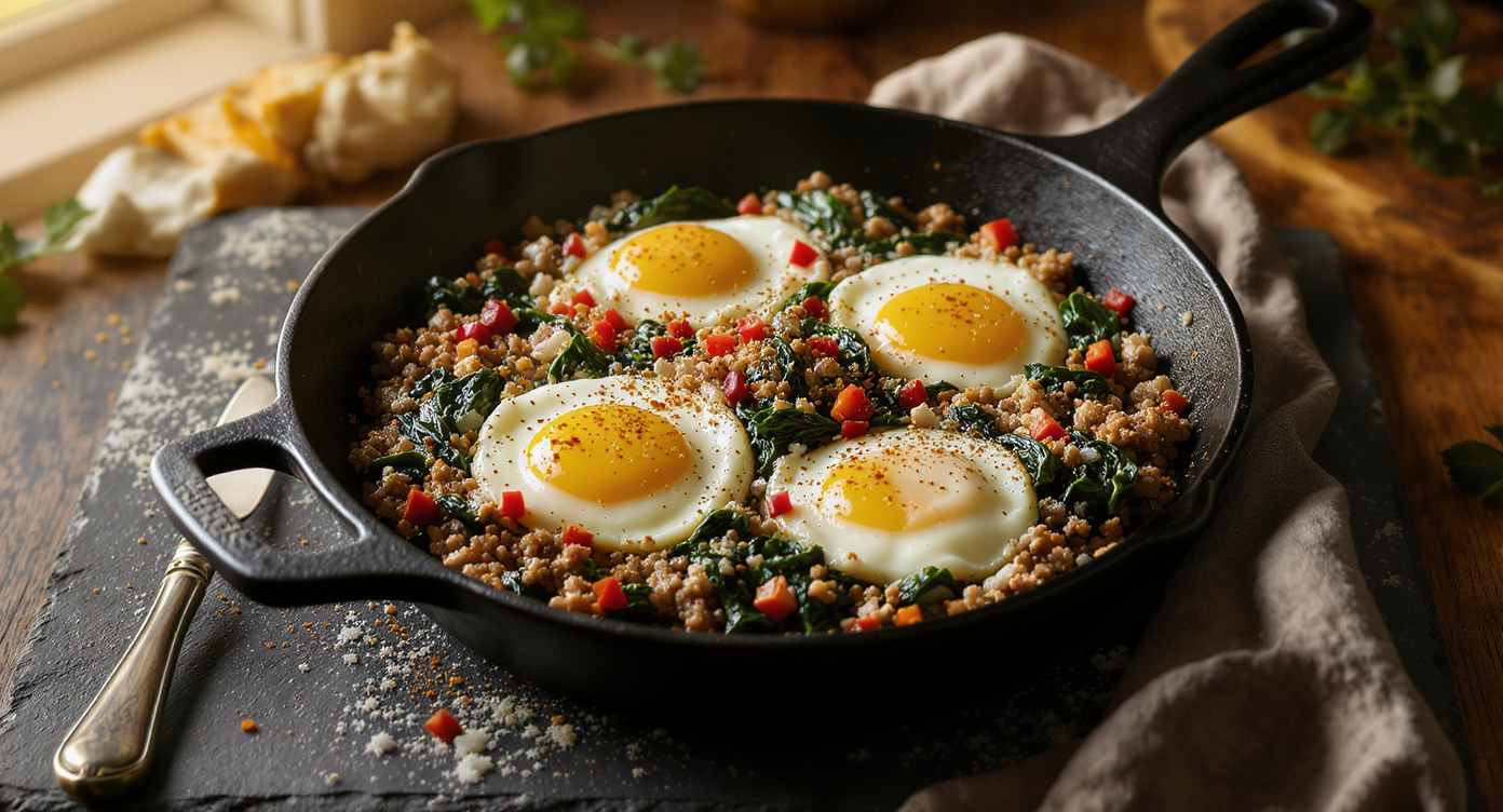 Turkey, Spinach & Egg Keto Skillet