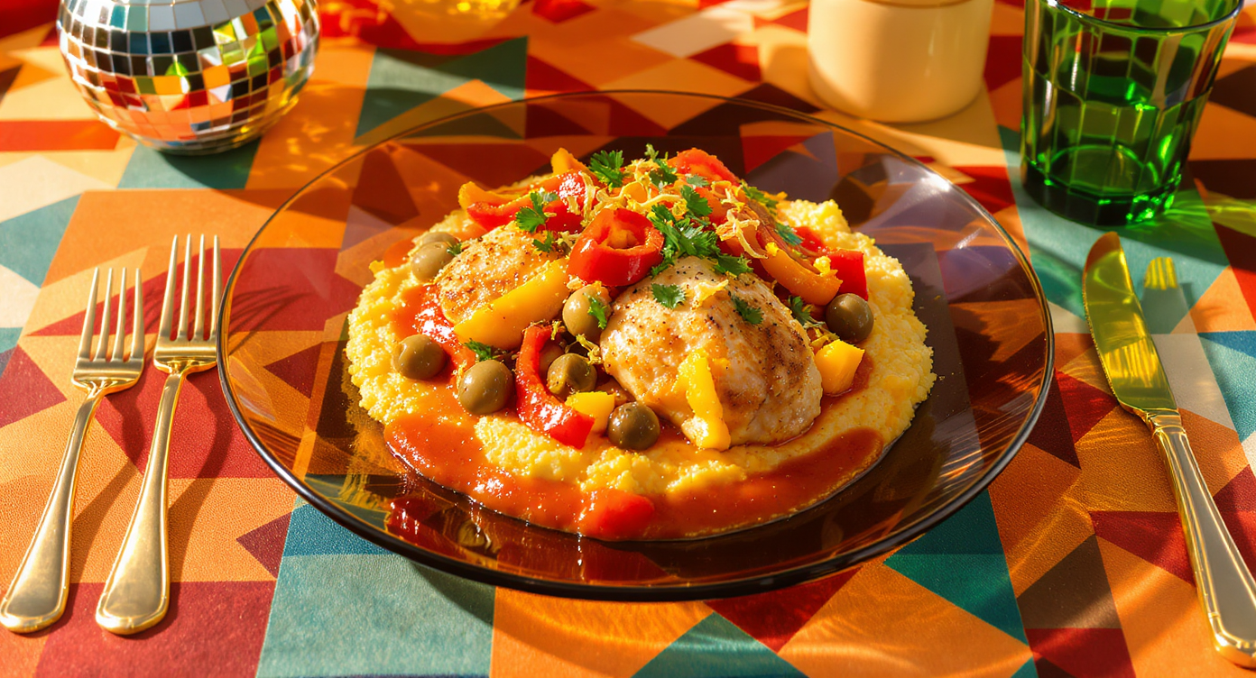 70s Groove Chicken Cacciatore with Bell Pepper Polenta (Gluten-Free, Pork-Free)