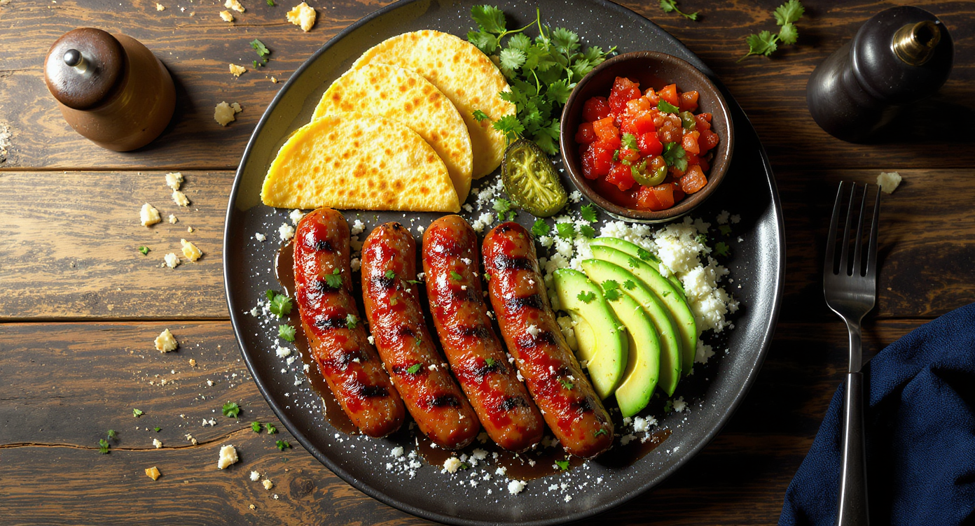 Grilled Oaxacan Sausage (Chorizo Oaxaqueño) with Flame-Charred Salsa & Warm Tortillas