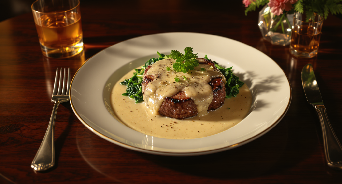 Groovy Steak Diane with Creamy Garlic Spinach (A 1970s Supper Club Experience)