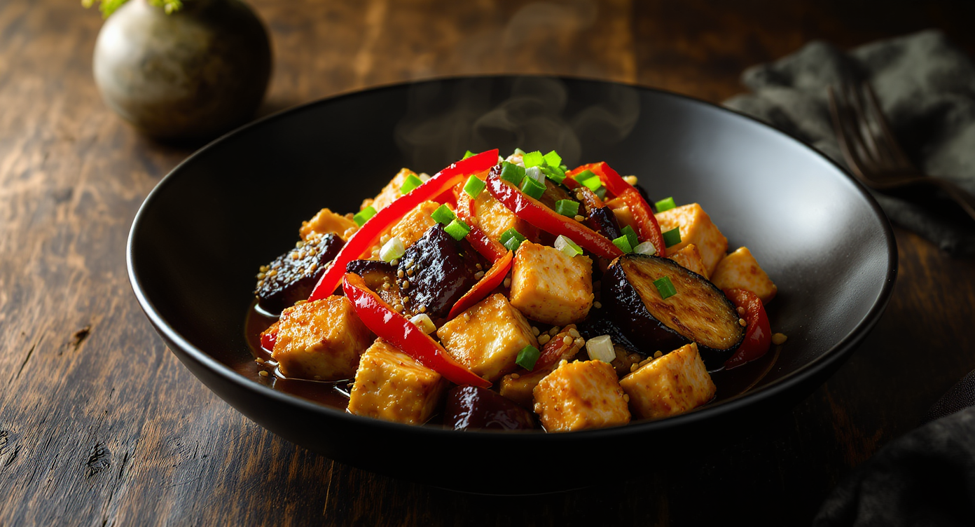 Wok-Charred Eggplant & Tofu Stir-Fry with Garlic-Sesame Sauce